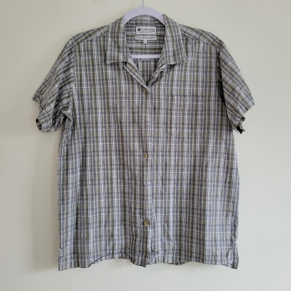 Columbia Women Short Sleeve Button Down Cotton Shirts Top Size L